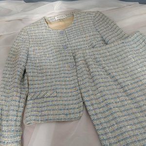 Vintage CASUAL CORNER Textured Tweed Boxy Check Jacket size4 with matching Skirt